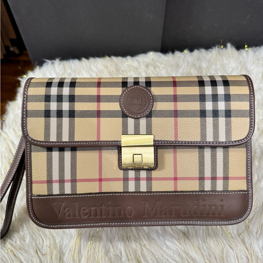 Valentino Marudini Wrislet Clutch Pouch Brown checkered Unisex